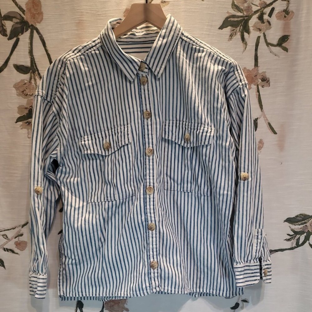 American Eagle Blue Stripe Casual Button-Down Shirt